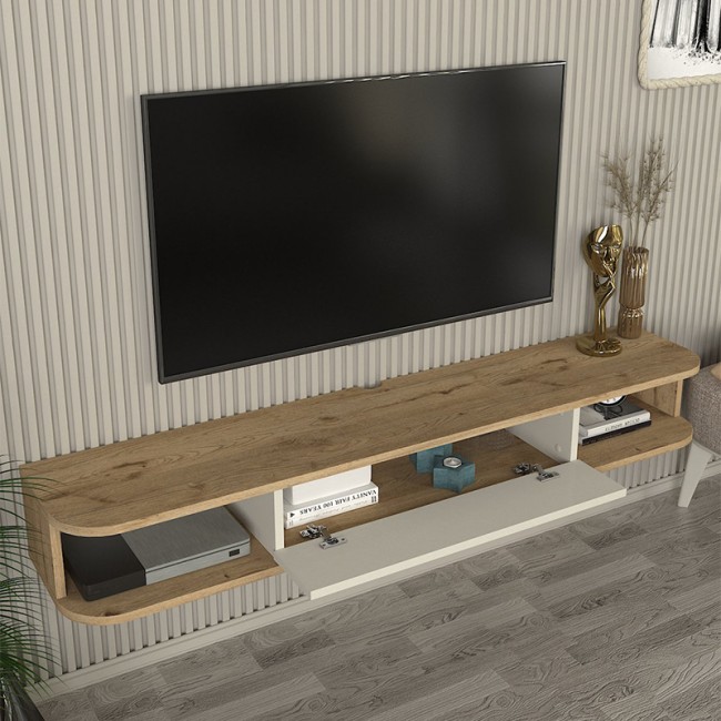 Έπιπλο τηλεόρασης επιτοίχιο Cross Megapap με LED χρώμα sepet oak - sandstone 150x29,6x19,2εκ.