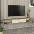 Cross Megapap melamine wall TV stand with LED lighting in sepet oak - sandstone color 150x29.6x19.2cm.