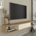 Cross Megapap melamine wall TV stand with LED lighting in sepet oak - sandstone color 150x29.6x19.2cm.