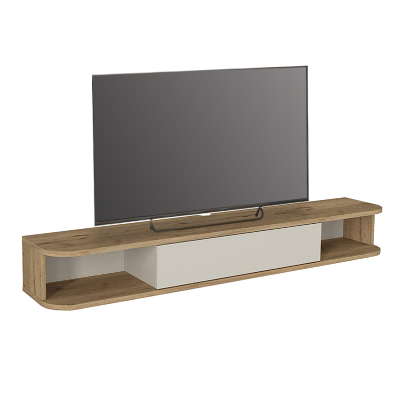 Cross Megapap melamine wall TV stand with LED lighting in sepet oak - sandstone color 150x29.6x19.2cm.