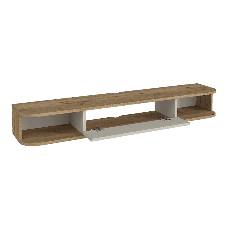 Cross Megapap melamine wall TV stand with LED lighting in sepet oak - sandstone color 150x29.6x19.2cm.