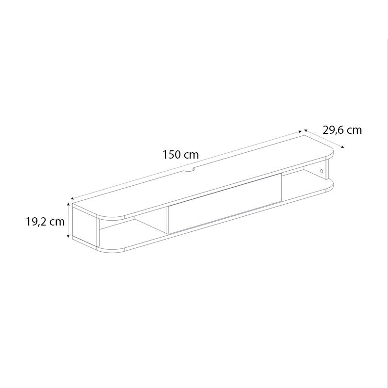Cross Megapap melamine wall TV stand with LED lighting in sepet oak - sandstone color 150x29.6x19.2cm.