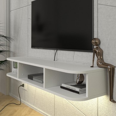 Bask Megapap melamine wall TV stand with LED lighting in white color 120x29.6x19.2cm.
