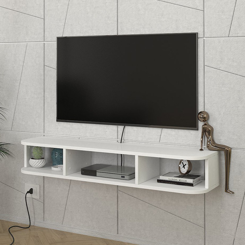 Bask Megapap melamine wall TV stand with LED lighting in white color 120x29.6x19.2cm.