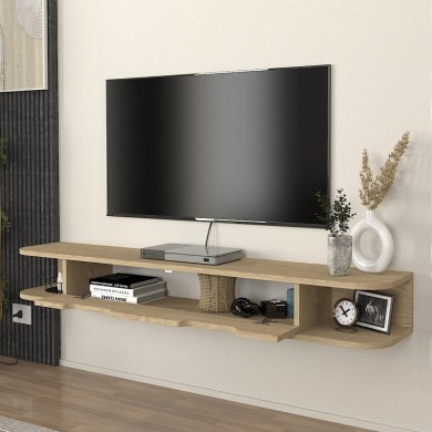 Noland Megapap  melamine wall TV stand with LED lighting in rota oak color 150x35x19.2cm.