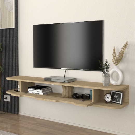 Έπιπλο τηλεόρασης επιτοίχιο Noland Megapap με LED χρώμα rota oak 150x35x19,2εκ.