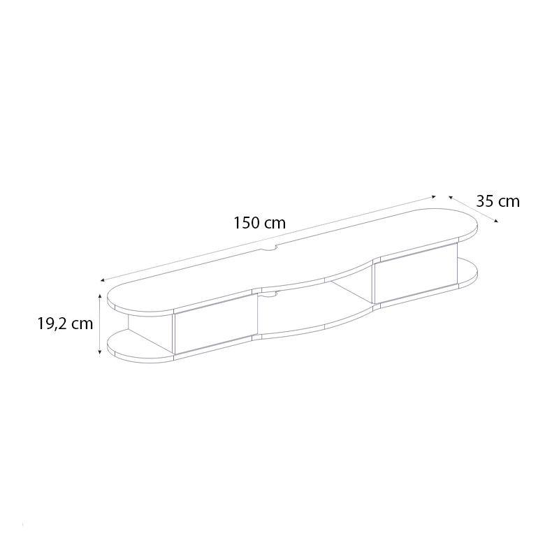 Noland Megapap  melamine wall TV stand with LED lighting in rota oak color 150x35x19.2cm.