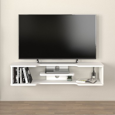 Perry Megapap melamine wall TV furniture in white color 120x29.6x25.6cm.