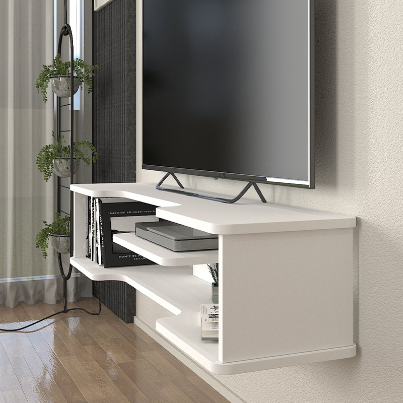 Perry Megapap melamine wall TV furniture in white color 120x29.6x25.6cm.