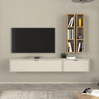 Edgar Megapap melamine tv unit in sandstone - sepet oak 198.4x29.6x148.5cm.