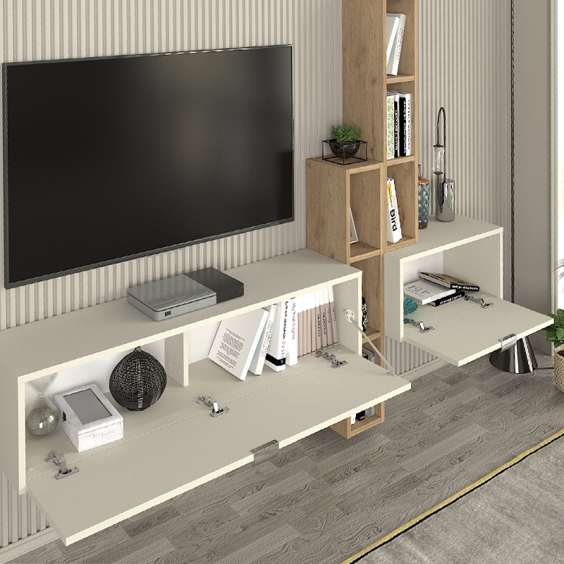 Edgar Megapap melamine tv unit in sandstone - sepet oak 198.4x29.6x148.5cm.
