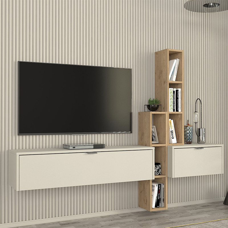 Edgar Megapap melamine tv unit in sandstone - sepet oak 198.4x29.6x148.5cm.