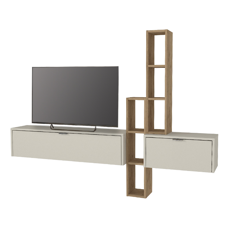 Edgar Megapap melamine tv unit in sandstone - sepet oak 198.4x29.6x148.5cm.
