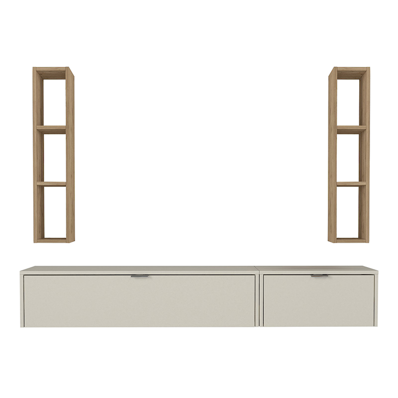 Edgar Megapap melamine tv unit in sandstone - sepet oak 198.4x29.6x148.5cm.
