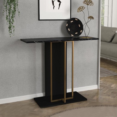 Brandy Megapap melamine dresuar in black - black marble - gold color 90x29.6x76.8cm.