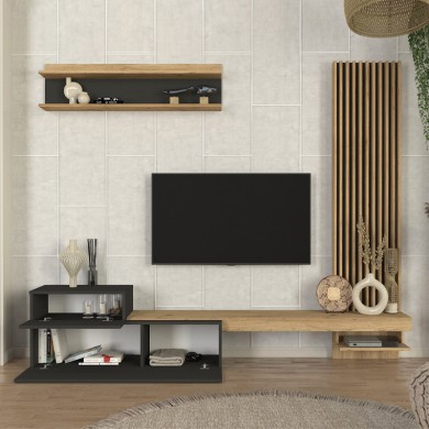 Dumont Megapap melamine tv unit in anthracite - sepet oak color 240x36.8x200cm.