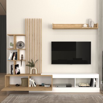 Σύνθεση τηλεόρασης Vermont Megapap χρώμα λευκό - sepet oak 240x40x192εκ. Σύνθεση τηλεόρασης Vermont Megapap χρώμα λευκό - sepet oak 240x40x192εκ.