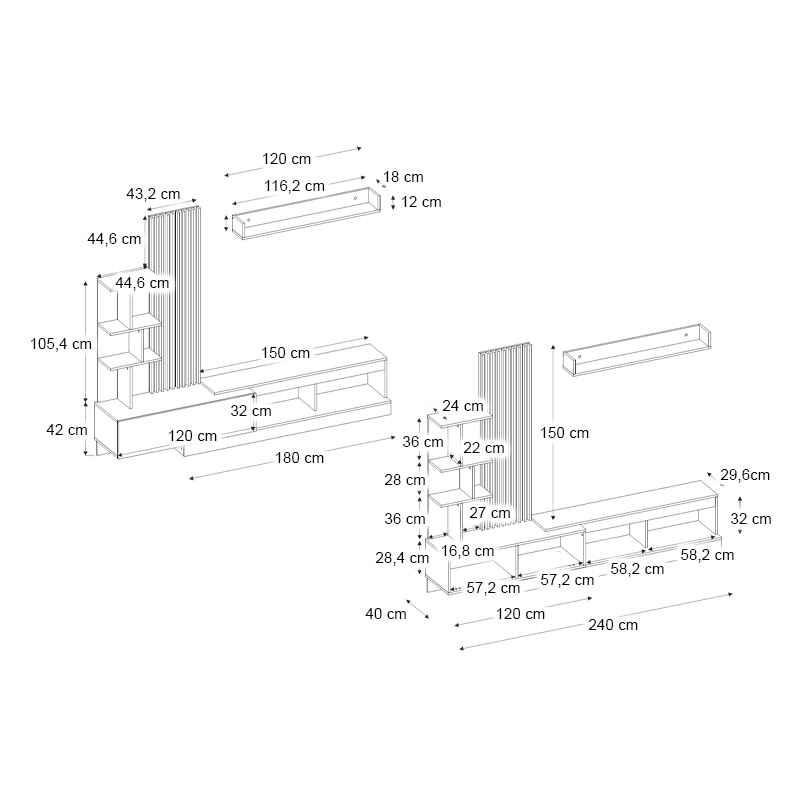 Σύνθεση τηλεόρασης Vermont Megapap χρώμα λευκό - sepet oak 240x40x192εκ.