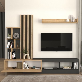 Σύνθεση τηλεόρασης Vermont Megapap χρώμα ανθρακί - sepet oak 240x40x192εκ.