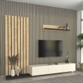 Nagini Megapap melamine tv unit in ivory - sapphire oak - anthracite color 260x39.4x203.6cm.