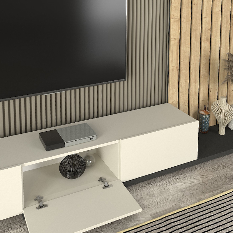 Nagini Megapap melamine tv unit in ivory - sapphire oak - anthracite color 260x39.4x203.6cm.