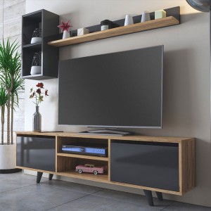 Σύνθεση τηλεόρασης Seda Megapap από μελαμίνη χρώμα atlantic pine - ανθρακί 160x25x45εκ.