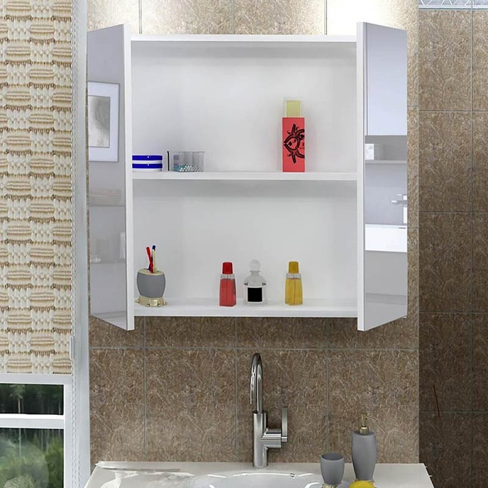 Καθρέπτης μπάνιου με ντουλάπι Nisa Megapap από μελαμίνη χρώμα λευκό 60x15x60εκ.