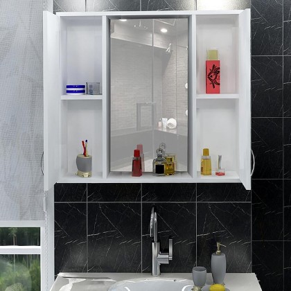 Καθρέπτης μπάνιου με ντουλάπι Dilay Megapap από μελαμίνη χρώμα λευκό 72x14x60εκ.