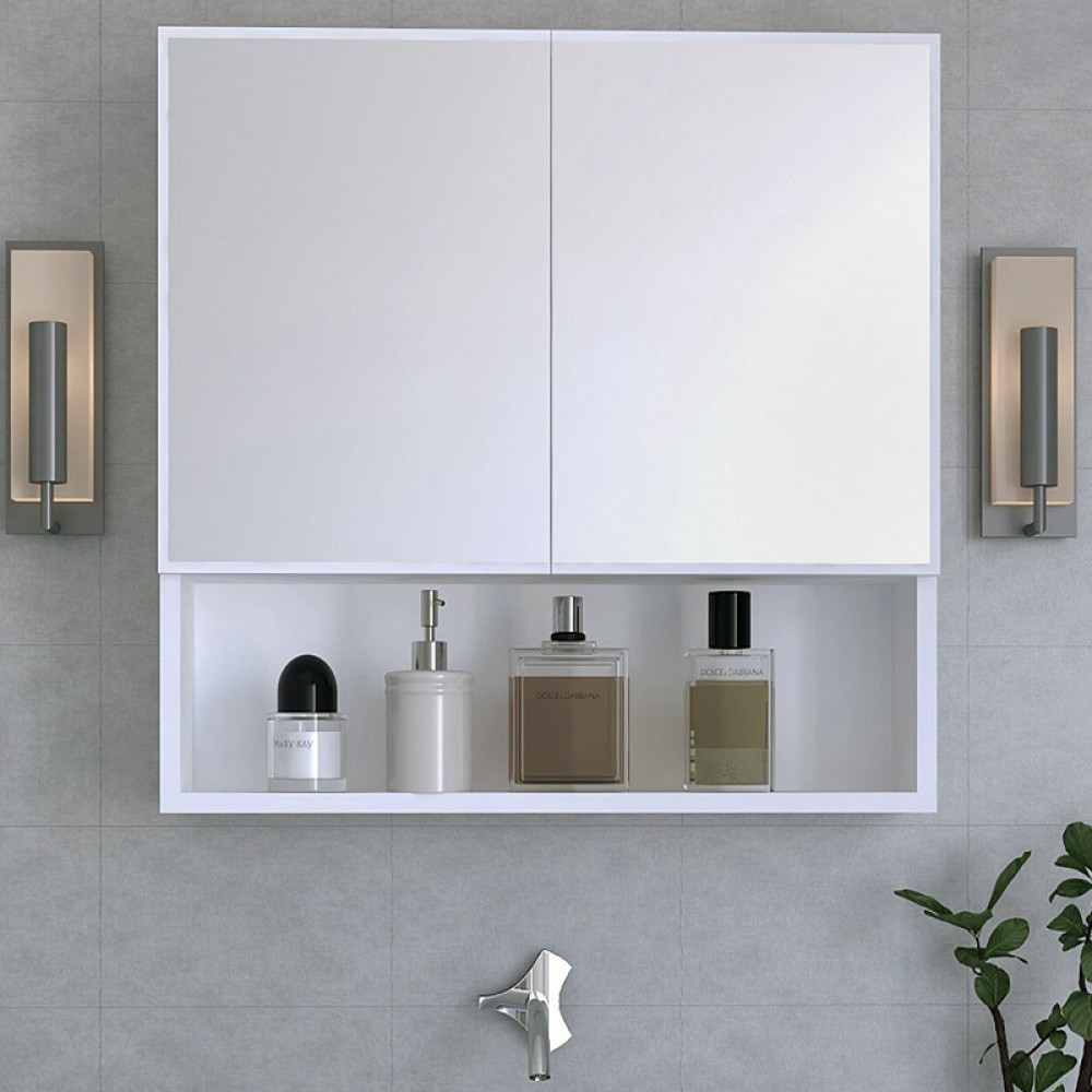Καθρέπτης μπάνιου με ντουλάπι Minore Megapap από μελαμίνη χρώμα λευκό 70x17x70εκ.