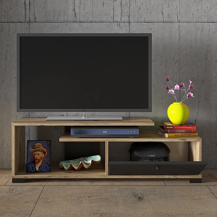 Έπιπλο τηλεόρασης Treiso Megapap από μελαμίνη χρώμα atlantic pine 120x25x38εκ.