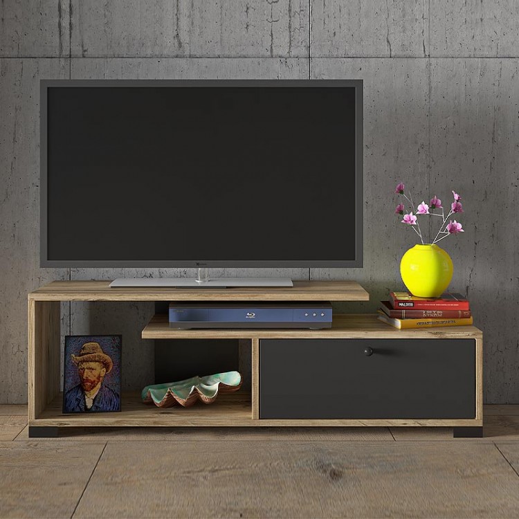 Έπιπλο τηλεόρασης Treiso Megapap από μελαμίνη χρώμα atlantic pine 120x25x38εκ.