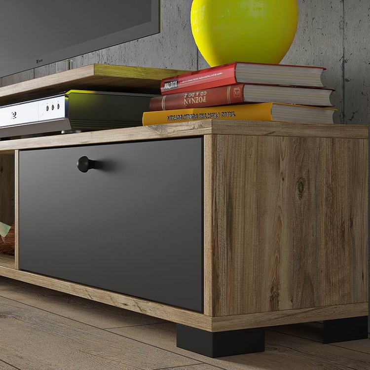 Έπιπλο τηλεόρασης Treiso Megapap από μελαμίνη χρώμα atlantic pine 120x25x38εκ.