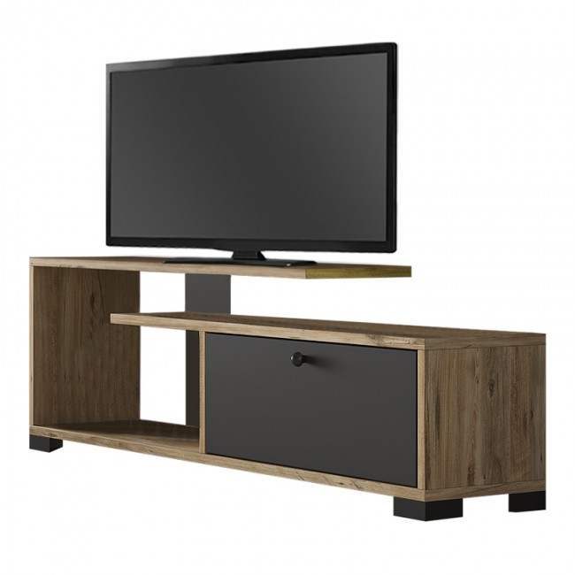 Έπιπλο τηλεόρασης Treiso Megapap από μελαμίνη χρώμα atlantic pine 120x25x38εκ.