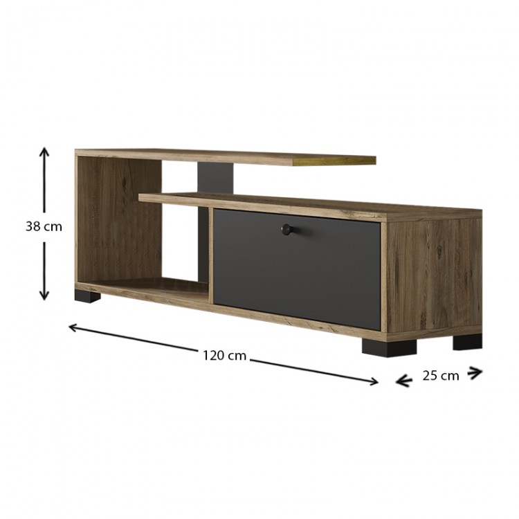 Έπιπλο τηλεόρασης Treiso Megapap από μελαμίνη χρώμα atlantic pine 120x25x38εκ.