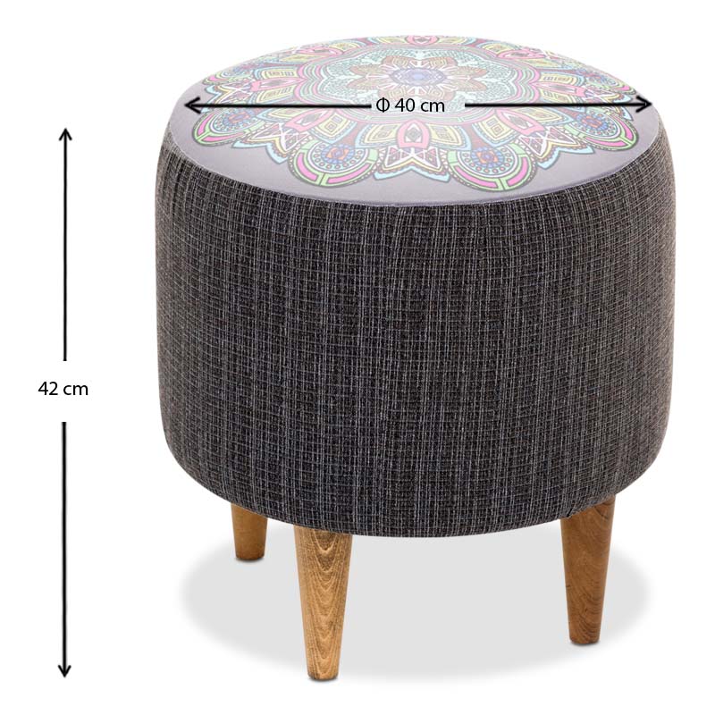 Enna Megapap fabric stool in grey color 40x40x42cm.