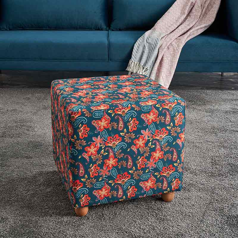 Nergis Megapap square fabric stool in multicolor color 40x40x40cm.