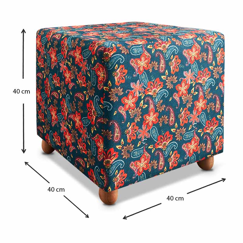 Nergis Megapap square fabric stool in multicolor color 40x40x40cm.