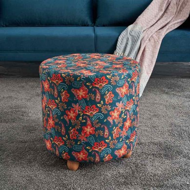 Nergis Megapap cylinder fabric stool in multicolor color 40x40x40cm.