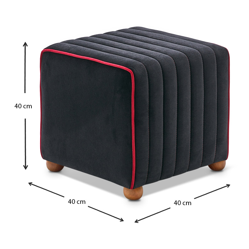 Mona Megapap velvet stool in black color 40x40x40cm.