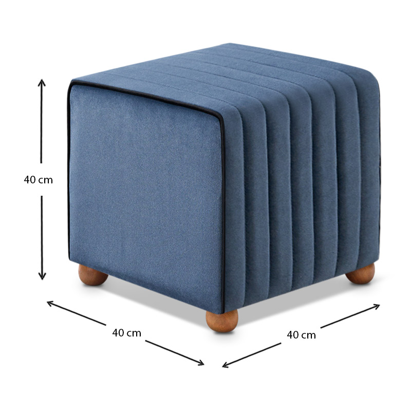 Mona Megapap velvet stool in blue color 40x40x40cm.