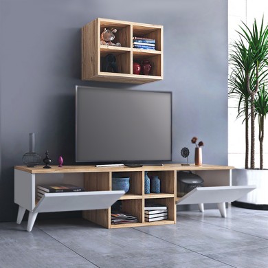 Beta Megapap melamine TV unit in sapphire oak- white color 160x25x34cm.