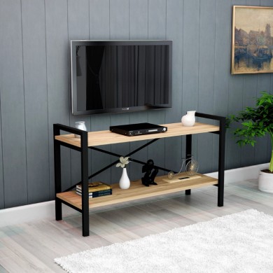 Broke Megapap metal - melamine TV furniture in atlantic pine - black color 120x34x60cm.