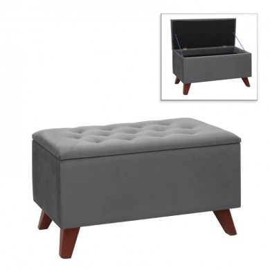 Lotus Megapap velvet fabric stool in grey color 90x40x50cm.