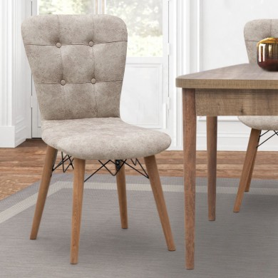 Palmira Megapap dining chair fabric color beige - walnut legs 47x44x88cm.