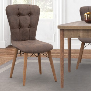 Palmira Megapap dining chair fabric color brown - walnut legs 47x44x88cm.
