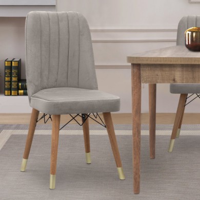 Carla Megapap dining chair velvet color beige - walnut/gold legs 45x46x90cm.