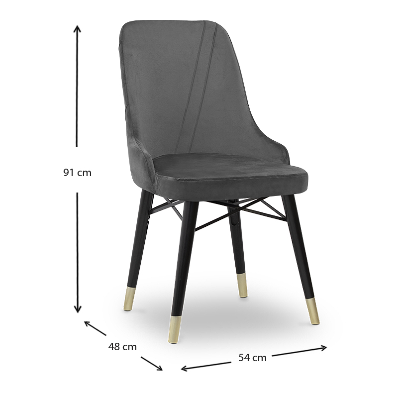 Floria Megapap dining chair velvet color grey - black/gold legs 54x48x91cm.