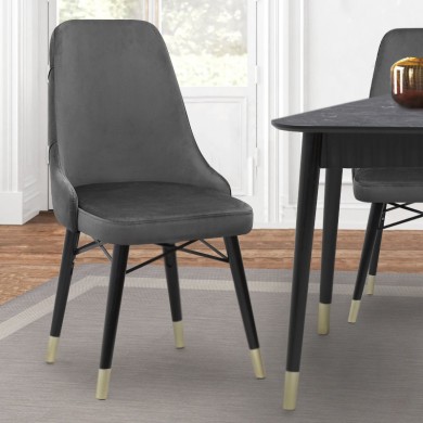 Venus Megapap dining chair velvet color grey - black/gold legs 53x48x95cm.