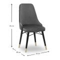 Venus Megapap dining chair velvet color grey - black/gold legs 53x48x95cm.