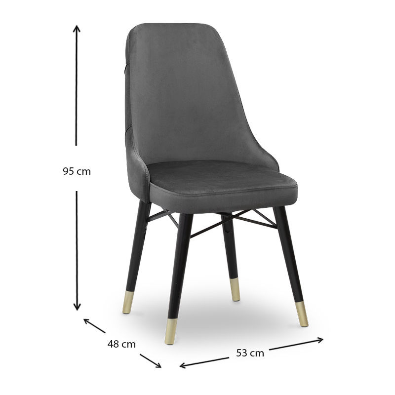 Venus Megapap dining chair velvet color grey - black/gold legs 53x48x95cm.